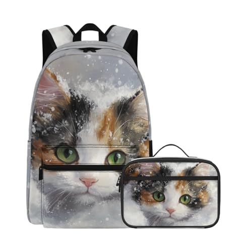 Cumagical Calico Cat Print Kids Lunch Bag & Backpack Combo Shoulder Pads Multi-Pocket for Elementary Kids2