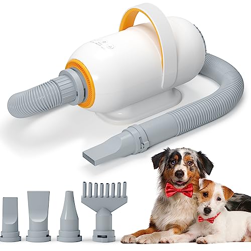 MIAOTONG Dog Blow Dryer, Super Lightweight High Velocity Dryer for Dogs, Dry Fast Dog Dryers for Grooming, 2800W, Touch Screen with 4 Nozzles, Sound-Reducing Pet Dryer for Large Dogs