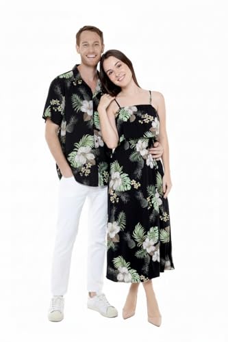 Matchable Couple Hawaiian Luau Maxi Ruffle Dress in Pineapple Garden