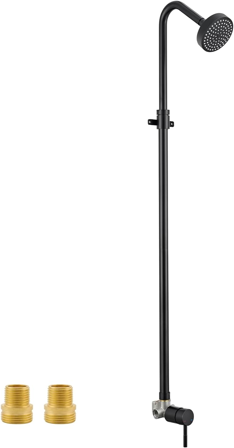 Outdoor Shower System – Adjustable Height, 4" Shower Head – Matte Black Bathtub & Shower Trim Kit for Patio, Garden, Pool – Ideal for Outdoor Use