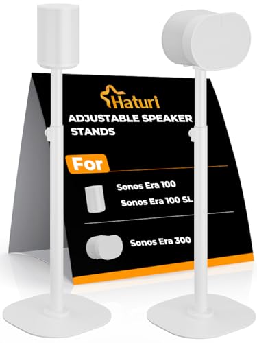 Haturi Speaker Stands Pair for Sonos ERA 300 ERA 100 SL & ERA 100 2242 Adjustable Height Floor Stands with Cable Management Heavy Duty Metal Basem Speaker Mount White