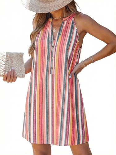 CUPSHE Women’s Summer Dresses 2025 Sleeveless V Neck Striped Casual