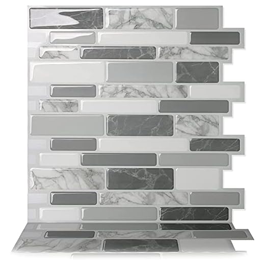 Tic Tac Tiles 30cm x 30cm, 10 Láminas 3D Azulejos Adhesivo Azulejos de Mosaico la pared para Cocina y Baño - Polito Gris (Blanco Mármol Gris)