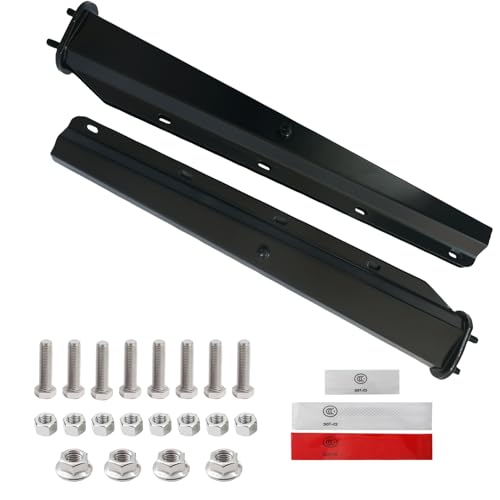 Image of Black Straight Spring Loaded Mud Flap Hanger with Reflective Strip Sticker Bracket Heavy Duty Mudflap Holder Set for Semi Trucks 2-1 /2 inch Bolt Spacing 29.5 inch Length (2pcs)