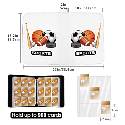 Sports Card Binder With Sleeves, 900 Pocket Sports Card Holder For Trading Cards Zipper Book Folder Collector Album 3 Ring Baseball Football Basketball Hockey Soccer Organizer Storage Boys Kids Gift #TOP2