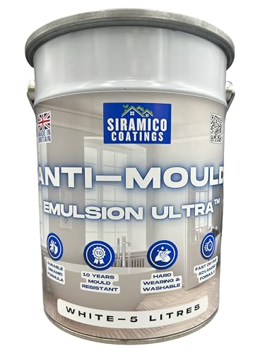 SIRAMICO COATINGS I Anti Mould Paint Ultra I 5 Litres I Brilliant White Matt Finish I 10 Year Anti Mould Protection Emulsion Paint For Bathrooms, Kitchens, Walls and Ceilings