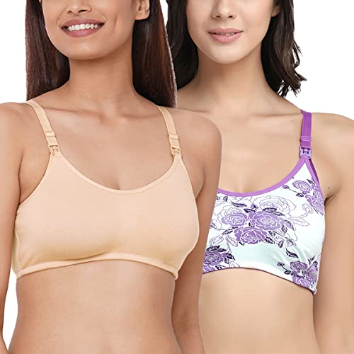 Image of Inner Sense Organic Cotton Bamboo Nursing Bra for Women I Non Padded Feeding Bra with Keyhole Back and Wire Free I Maternity Innerwear with Full Coverage (Combo Pack)