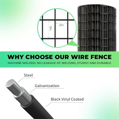Image of Garden Fence Black PVC Coated Welded Wire Fencing 48 Inch x 100 Foot, 2 Inch x 3 Inch 16GA, Garden Border Fencing Roll Vinyl Coating Metal Wire Mesh for Yard Vegetable Plant Protection Poultry Netting