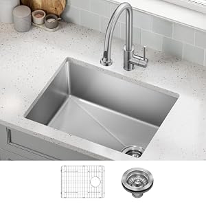 KRAUS Fairlane 25-inch Undermount Single Bowl 18-Gauge Stainless Steel Kitchen Sink, KHU641-25 KRAUS Fairlane 25 inch Undermount Single Bowl 18 Gauge Stainless Steel Kitchen Sink KHU641 25