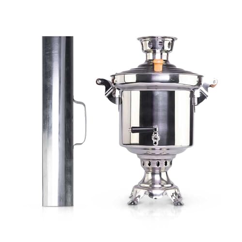 Samowar 5 L aus Edelstahl mit Schornstein Holzkohle Русский самовар на дровах Charcoal Tea Maker with Chimney Rohr Russischer Samovar