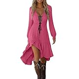 Disfraz de carnaval para mujer, manga larga, vestido de Halloween, cuello de pico, vestido gótico midi con dobladillo asimétrico y cintura elástica, P-ink, XXL