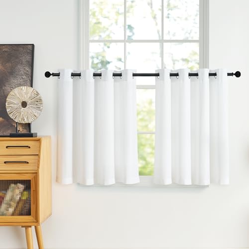 NICETOWN Short Sheer Curtains 36 inches Long Privacy Non See Through Drapes for Kitchen, 2 Panels Light Filtering Grommet Top Semi Sheer Curtains for