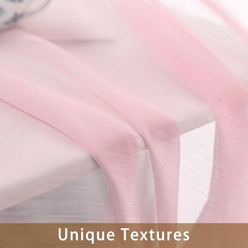 Image of Pink Sheer Curtains 63 Inch Length, Privacy Semi Sheer Curtains for Living Room Bedroom, Light Filtering Rod Pocket Voile Window Drapes 2 Panels Set, Each 42 inch W x 63 inch L