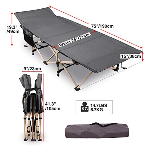 Redcamp Folding Camping Cots For Adults Heavy Duty, 28" Wide Sturdy Portable Sleeping Cot For Camp Office Use, Gray #TOP6