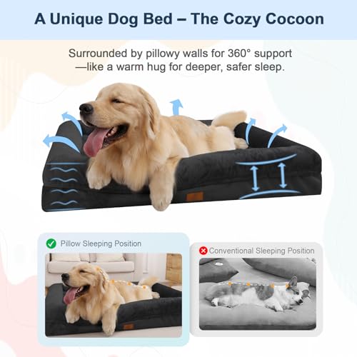 Image of XL Orthopedic Dog Bed Waterproof for Extra Large Size Dogs | 360 Degree Bolster Support, Egg Crate Foam, Waterproof Liner, Non-Slip Bottom, Machine Washable Cover, 41 x 29 Inch