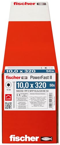 fischer PowerFast II WTP 10.0 x 320, Powerful Wood Screws with Flat Head, Inner Star Receptacle and Partial Thread - Image 2
