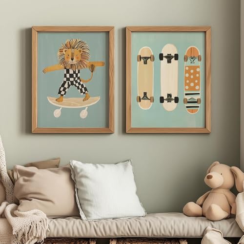 Kaility Funny Animals Lion on Skateboard Posters Prints Wall Art