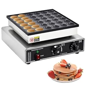 Mini Dutch Pancake Baker, 36 Holes Electric Waffle Pancake Machine 950W Maker Machine Nonstick Iron Donut Baker Maker 0-5 Minutes Time Setting 50°C-300°C Temperature Control for Commercial or Home Use