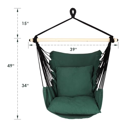 Image of Highwild Hammock Chair Hanging Rope Swing - Max 500 Lbs - 2 Cushions Included - Steel Spreader Bar with Anti-Slip Rings - for Any Indoor or Outdoor Spaces (D- Cushions Included-Green)