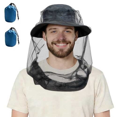 2 Pack Mosquito Head Net for Insects, Fly & Bug & Bee Protection | Ultra Large & Long, Lightweight & Breathable for Beekeeping, Camping, Hiking, Gardening, Safari | Fits All Hats for Men & Women
