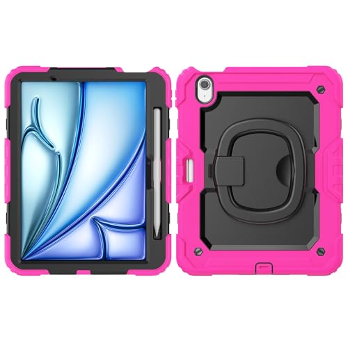 Coque iPad Air 11 M3 2025 antichoc rose avec poignée rotative et film écran