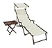 Erst-Holz Chaise Longue de Jardin Blanche Pliante avec Repose-Pieds, Pare-Soleil, Table, Oreiller 10-303FSTKH