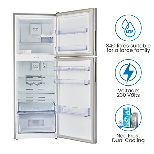 Image of Voltas Beko 340 L 2 Star Inverter Frost-Free Double Door Refrigerator, Neo FrostTM Dual Cooling (RFF363I, Silver)