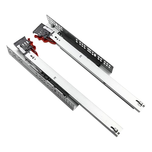 1 Par Guías de Cajones de 450 mm, Guias Cajones Extensión Completa de 3 Pliegues, Montaje en Suelo, Rieles para Cajones con Cierre Automático y Amortiguación, Capacidad de Carga de 40 kg
