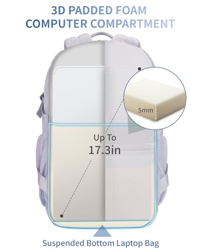 Image of ECOHUB Travel Backpack for Women, 17.3 inch Suspended Laptop Backpack, Fashion Water-Resistant 28L Personal Item Bag with 12 Pockets for Causal, Work, Grey