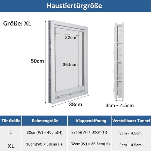CEESC Große Hundeklappe mit weicher, transparenter Magnetklappe und einrastbarer Verschlussplatte, Premium-Haustür aus PVC-Kunststoff für große Hunde (XL, Weiß)