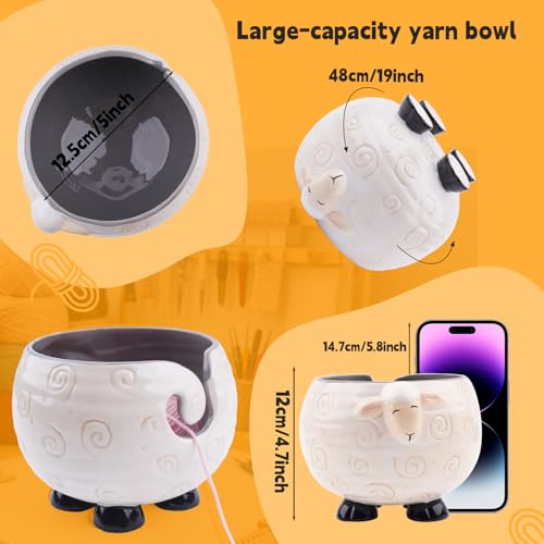 Image of Weabetfu Ceramic Yarn Bowl Sheep Knitting Bowl for Knitting and Crocheting