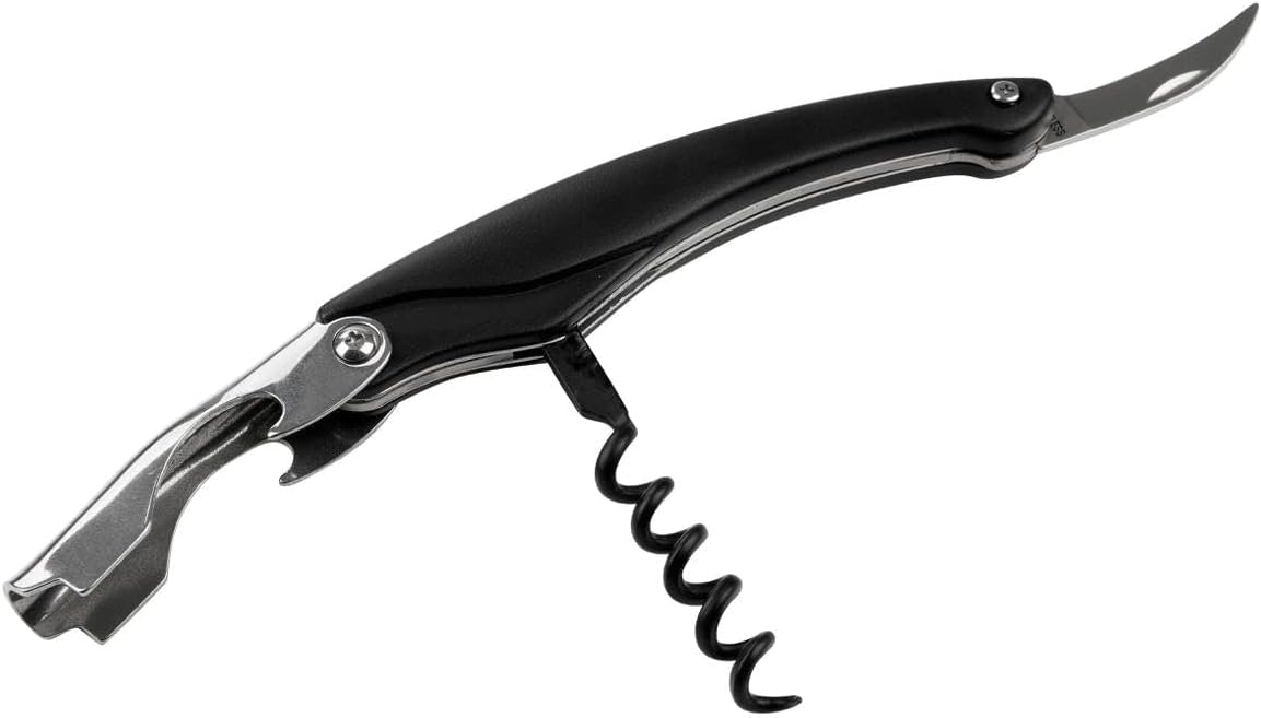 Close-up of the Fackelmann Specter 49762 Sommelier Corkscrew showing the corkscrew spiral and bottle opener