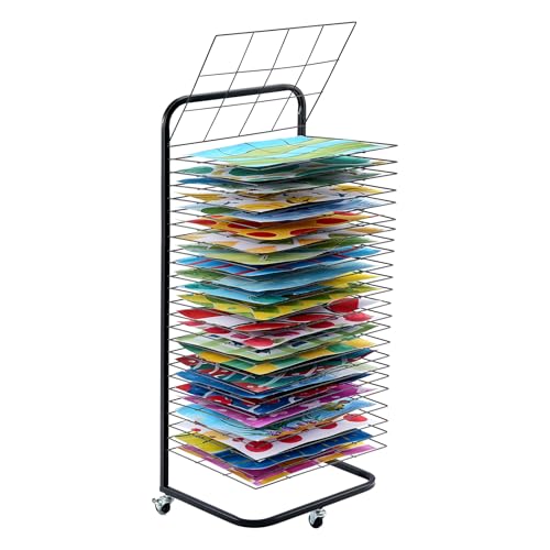 Image of VEVOR Art Drying Rack, 25 Removable Shelves, 17 x 13 x 39.4 inch Paint Rack with Lockable Wheels, Carbon Steel for Artwork in Classrooms, Art Studios and Schools, Black