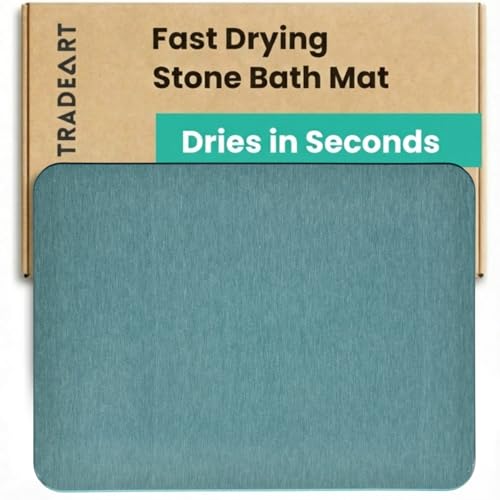 Image of Stone Bath Mat | Diatomaceous Earth Non-Slip Quick Drying Bathroom Floor Mat | Super Absorbent Bathtub & Shower Mat | Odor Free, Safe & Clean for Bathroom & Kitchen (Sea green, 29.5 x 39.5 cm)