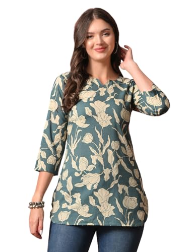 Image of Amazon Brand - Tavasya Women Pure Cotton Katha Plain Short Regular Fit Kurti |Short Top| Solid Casual Tunic