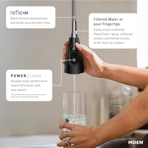 Moen Kurv Matte Black 3-in-1 Water Filtration Pull Down Kitchen Faucet, Water Filter for Sink Faucet Sold Separately, F9126BL by Moen - Image 2