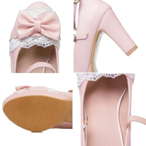 Agodor Women's Peep Toe Platform Pumps Block High Heels Mary Jane Lolita Shoes Bow Ankle Strap Sandals3