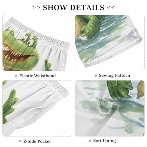 Crocodile Sleep Shorts Summer Pajama Shorts Elastic Waist Sleep Bottoms with Pockets 6-14 Years3