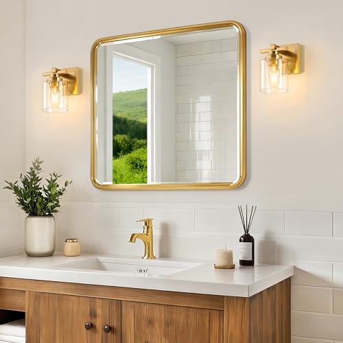 Image of Modern Bathroom Light Fixtures Over Mirror, Vanity Lights for Bathroom Wall Sconces with Clear Glass Shades, E26 Socket (Bulbs Not Included), 1 Light, Brass