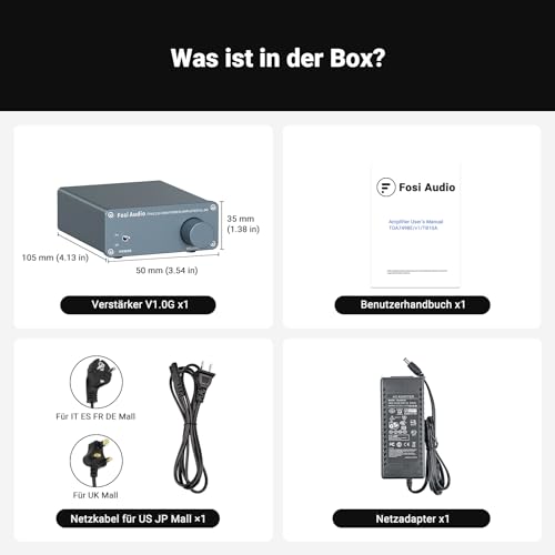 Fosi Audio V1.0G Mini Verstärker, 50Wx2 Class D Verstärker Stereo mit TPA3116 Amp Chip & RCA...