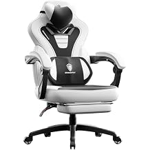 Dowinx Gaming Chair with Footrest,Big and Tall Game Chair for Heavy People, Gamer Chair with Massage Lumbar Support,Ergonomic Computer Gaming Chair for 200lbs White