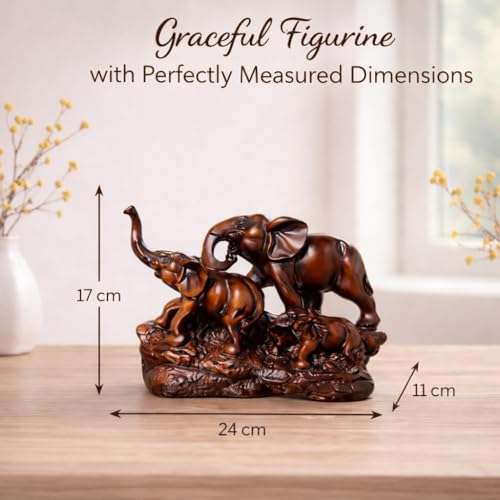 Image of ARMONIA Majestic Elephant Showpiece | Polystone Elephant Family Statue Figurine for Home Decor, Living Room Showpiece & Office Desk | Fengshui Vastu Lucky Elephant | Gift Item for Housewarming