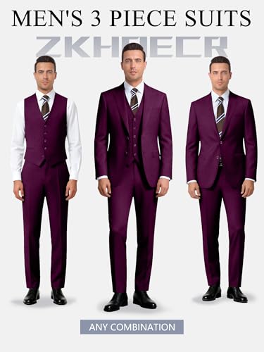 Image of Men's 3 Piece Slim Fit Suit Set, Two Button Blazer Solid Jacket Vest Pants Wedding Business Suit
