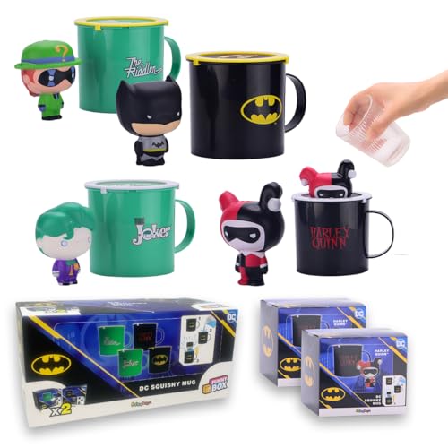 Sbabam Funny Box DC Squishy Mug, Tasse avec Personnages Squishy DC Comics, 2 pièces - Tasses Batman, Joker, Riddler, Harley Quinn - Tasse Porte-Objets, Jeux...