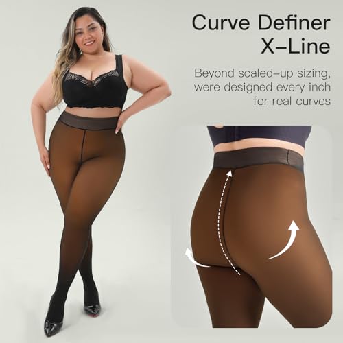 Image of Yilanmy Fleece Lined Tights Plus Size Fake Translucent Winter Warm Leggings for Women Control Top Thick Thermal Pantyhose