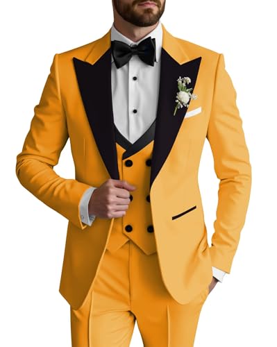 Mens 3 Piece Slim Fit Tuxedo Set Wedding Tuxedo for Men Double Breasted Suit Prom Tuxedos Blazer Vest Pants