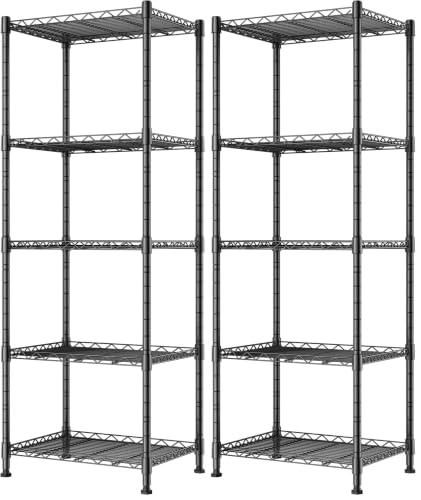 Image of REGILLER 5-Wire Shelving Metal Storage Rack Adjustable Shelves,Standing Storage Shelf Units for Laundry Bathroom Kitchen Pantry Closet(Black,11.8 inch D x 16.6 inch W x 53.5 inch H) (Pack of 2)