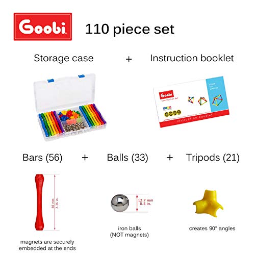 Goobi 110 Piece Magnetic Building Sticks Blocks Tiles Toy Magnet 3D Construction Set Stem Educational Toys For 3 4 5 6 7 8 Year Old Kids Boys Girls Adults With Storage Box And Instruction Guide #TOP4