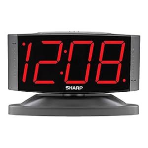 Sharp Home LED Digital Alarm Clock – Swivel Base – Outlet Powered, Simple Operation, Alarm, Snooze, Brightness Dimmer, Big Red Digit Display, Gun Metal Grey Case