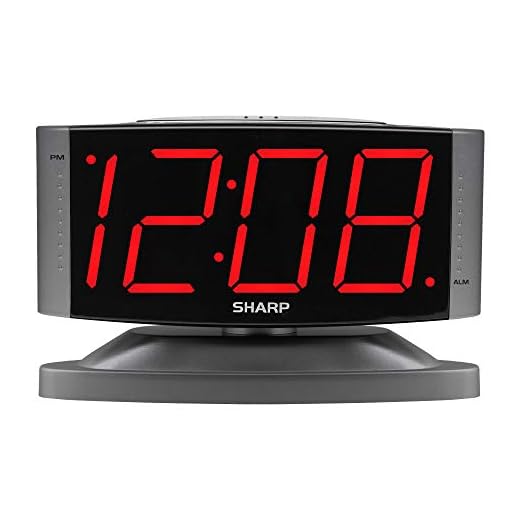 Sharp Home LED Digital Alarm Clock – Swivel Base - Outlet Powered, Simple Operation, Alarm, Snooze, Brightness Dimmer, Big Red Digit Display, Gun Metal Grey Case